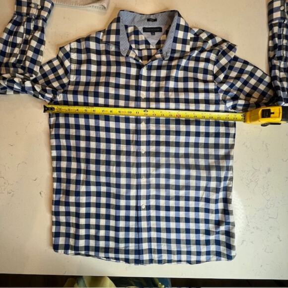 Tommy Hilfiger Sz 17/34-35 Slim Fit Long Sleeve Blue Checked Dress Shirt - Picture 8 of 10